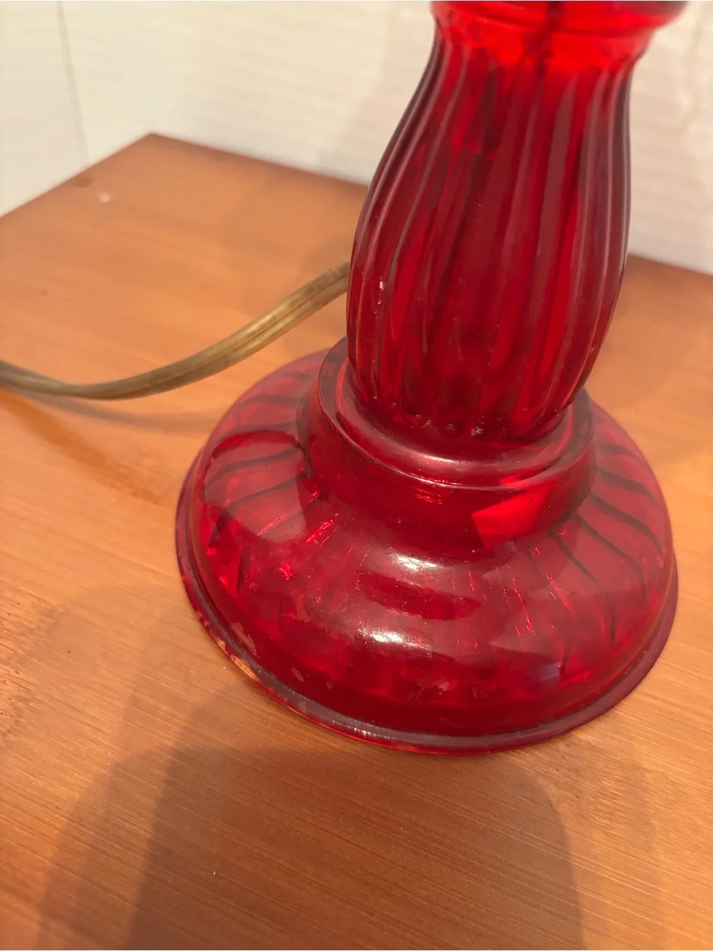 Vintage Ruby Red Glass Table Lamp - electric Elegant Ruby Accent